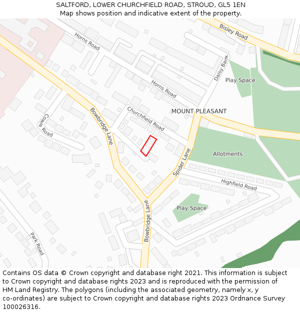 SALTFORD, LOWER CHURCHFIELD ROAD, STROUD, GL5 1EN: Location map and indicative extent of plot