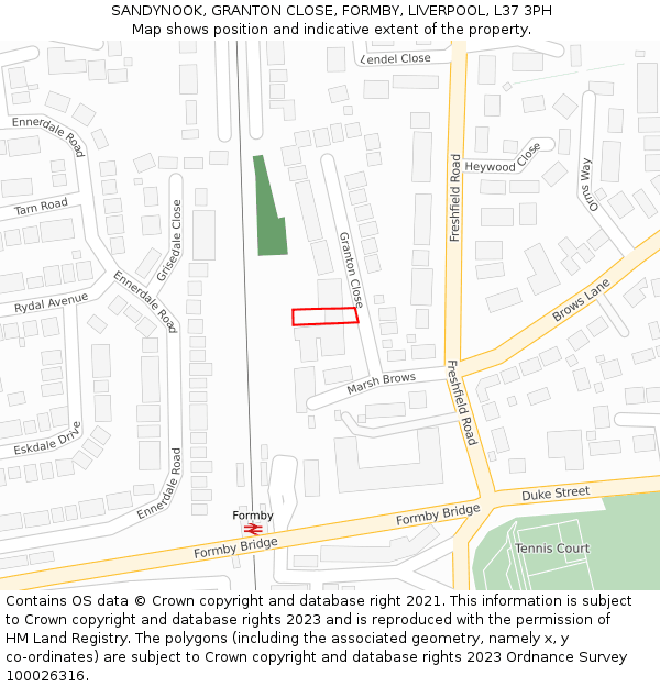 SANDYNOOK, GRANTON CLOSE, FORMBY, LIVERPOOL, L37 3PH: Location map and indicative extent of plot