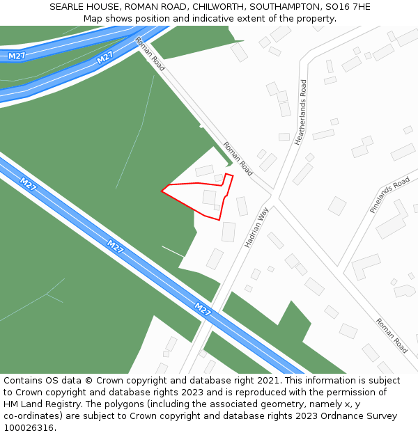 SEARLE HOUSE, ROMAN ROAD, CHILWORTH, SOUTHAMPTON, SO16 7HE: Location map and indicative extent of plot