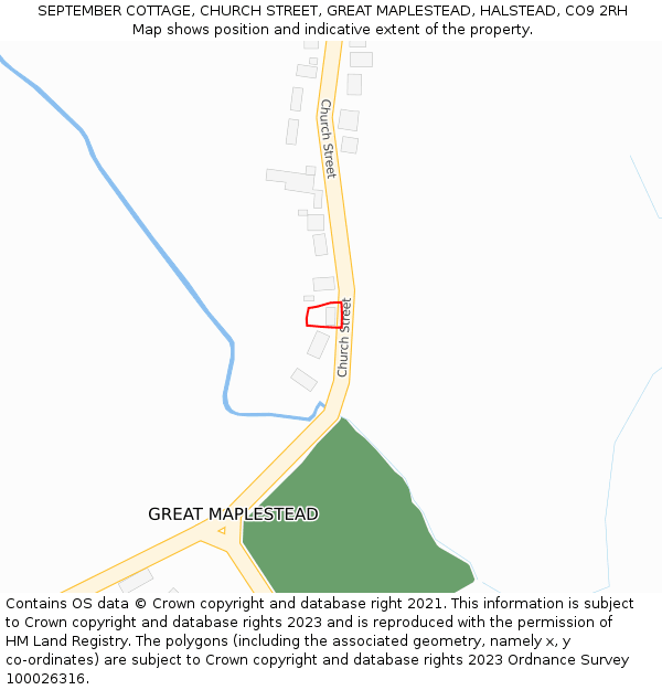 SEPTEMBER COTTAGE, CHURCH STREET, GREAT MAPLESTEAD, HALSTEAD, CO9 2RH: Location map and indicative extent of plot