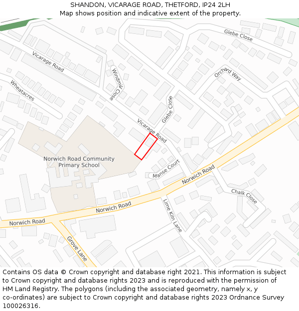 SHANDON, VICARAGE ROAD, THETFORD, IP24 2LH: Location map and indicative extent of plot