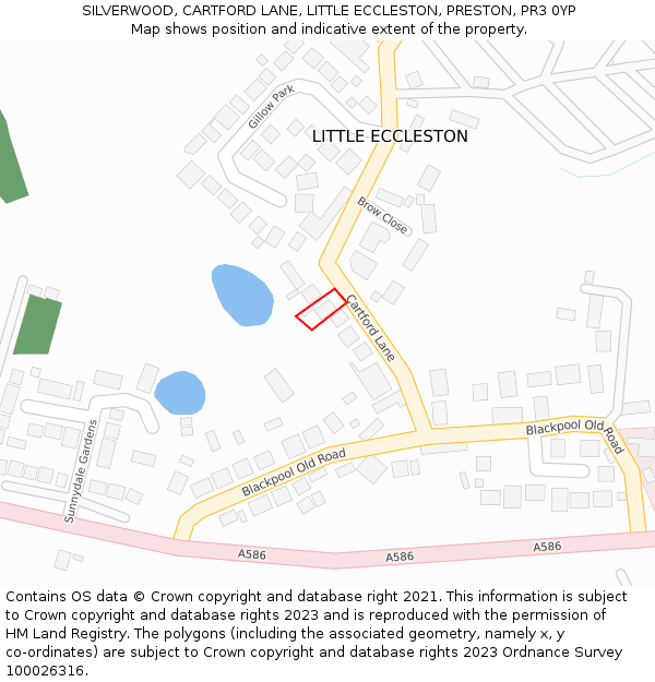 SILVERWOOD, CARTFORD LANE, LITTLE ECCLESTON, PRESTON, PR3 0YP: Location map and indicative extent of plot