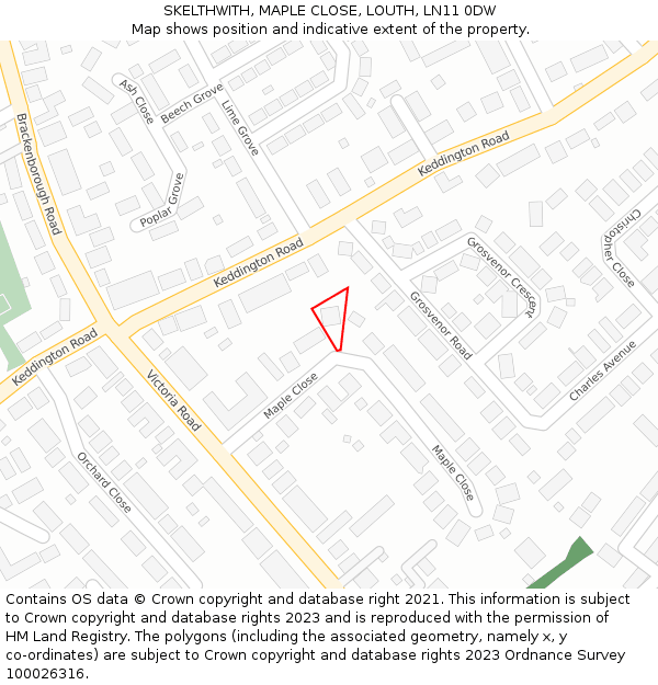 SKELTHWITH, MAPLE CLOSE, LOUTH, LN11 0DW: Location map and indicative extent of plot