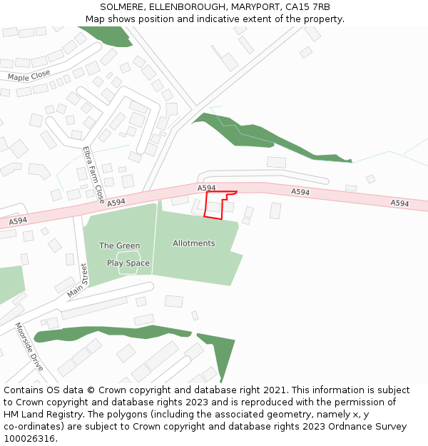 SOLMERE, ELLENBOROUGH, MARYPORT, CA15 7RB: Location map and indicative extent of plot