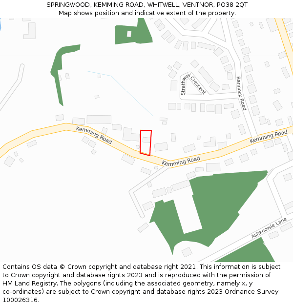 SPRINGWOOD, KEMMING ROAD, WHITWELL, VENTNOR, PO38 2QT: Location map and indicative extent of plot