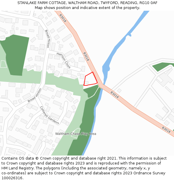 STANLAKE FARM COTTAGE, WALTHAM ROAD, TWYFORD, READING, RG10 0AF: Location map and indicative extent of plot