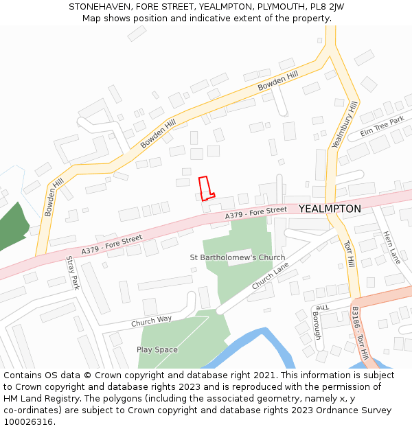 STONEHAVEN, FORE STREET, YEALMPTON, PLYMOUTH, PL8 2JW: Location map and indicative extent of plot