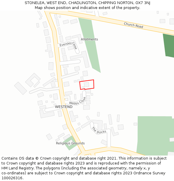 STONELEA, WEST END, CHADLINGTON, CHIPPING NORTON, OX7 3NJ: Location map and indicative extent of plot