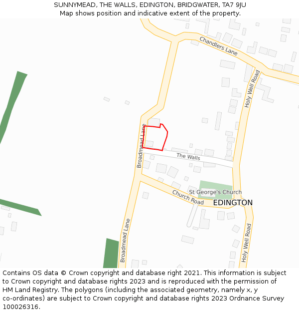 SUNNYMEAD, THE WALLS, EDINGTON, BRIDGWATER, TA7 9JU: Location map and indicative extent of plot