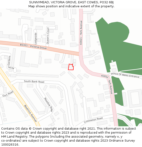 SUNNYMEAD, VICTORIA GROVE, EAST COWES, PO32 6BJ: Location map and indicative extent of plot