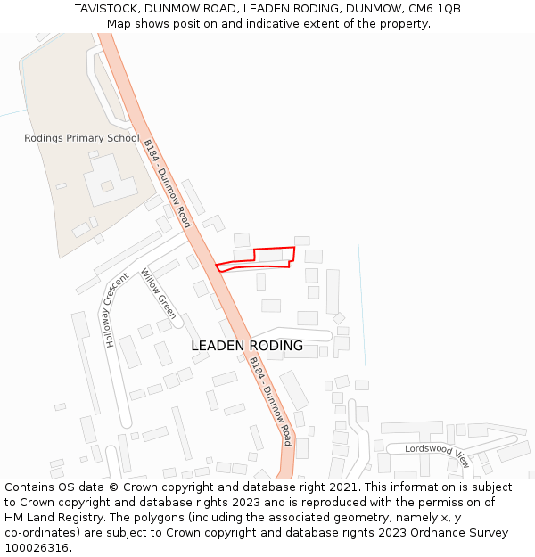 TAVISTOCK, DUNMOW ROAD, LEADEN RODING, DUNMOW, CM6 1QB: Location map and indicative extent of plot