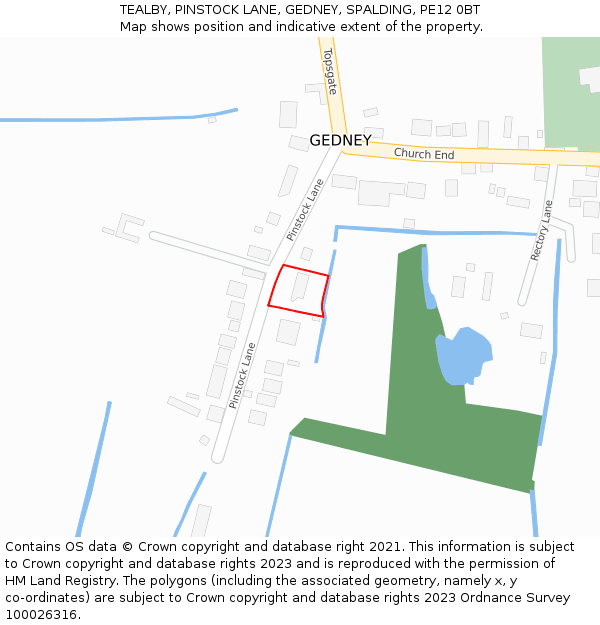 TEALBY, PINSTOCK LANE, GEDNEY, SPALDING, PE12 0BT: Location map and indicative extent of plot