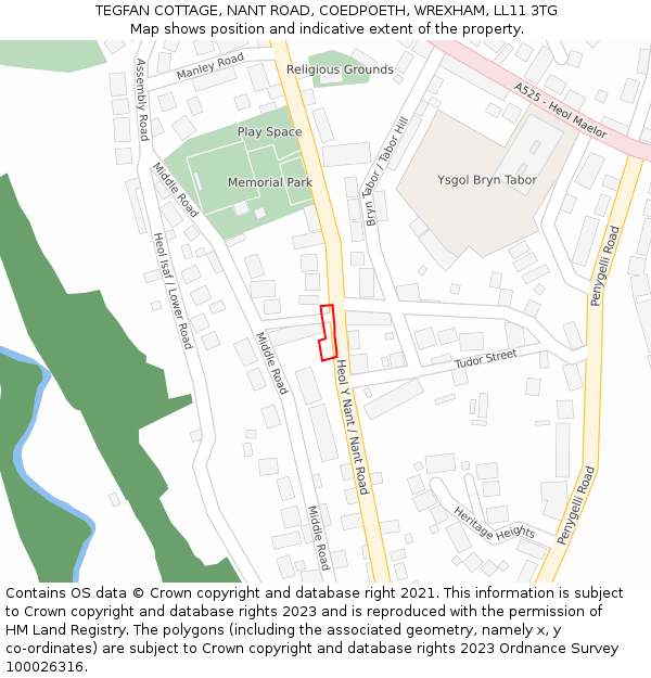 TEGFAN COTTAGE, NANT ROAD, COEDPOETH, WREXHAM, LL11 3TG: Location map and indicative extent of plot