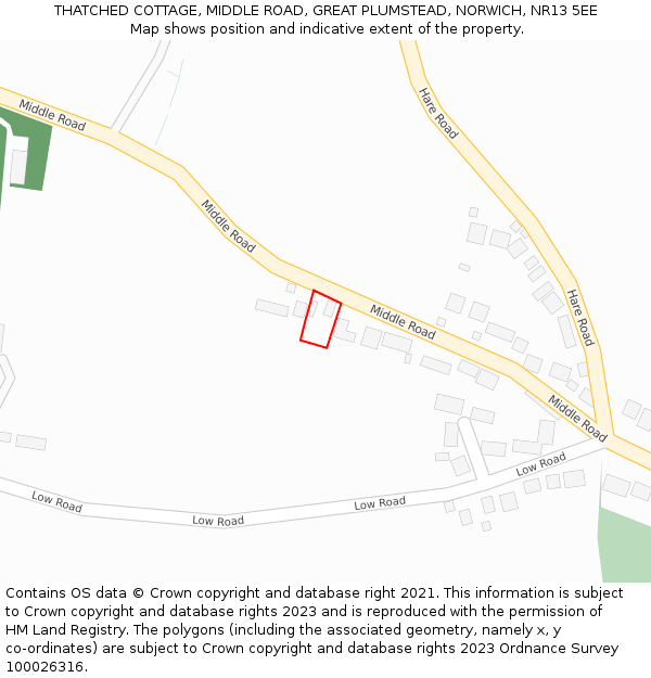 THATCHED COTTAGE, MIDDLE ROAD, GREAT PLUMSTEAD, NORWICH, NR13 5EE: Location map and indicative extent of plot