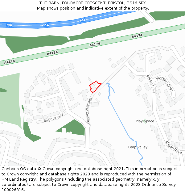 THE BARN, FOURACRE CRESCENT, BRISTOL, BS16 6PX: Location map and indicative extent of plot