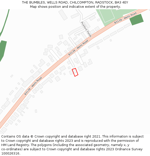 THE BUMBLES, WELLS ROAD, CHILCOMPTON, RADSTOCK, BA3 4EY: Location map and indicative extent of plot