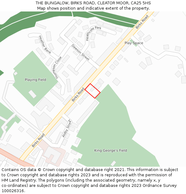 THE BUNGALOW, BIRKS ROAD, CLEATOR MOOR, CA25 5HS: Location map and indicative extent of plot