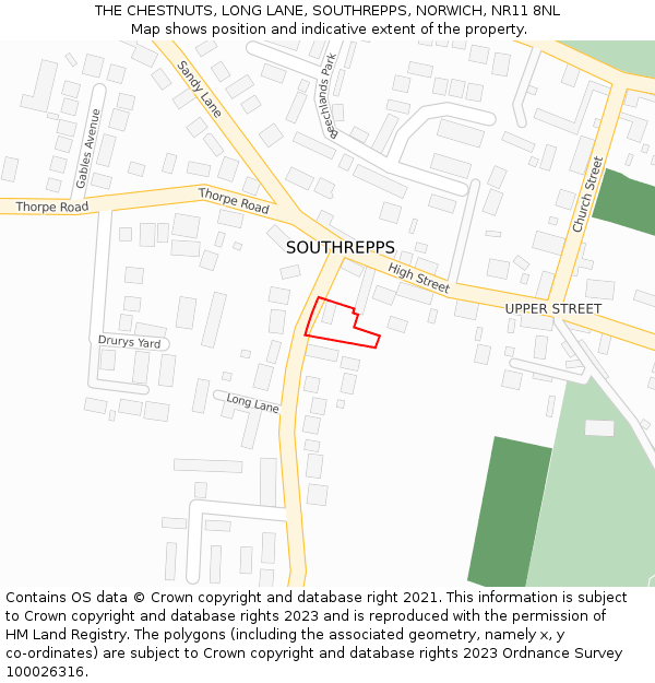 THE CHESTNUTS, LONG LANE, SOUTHREPPS, NORWICH, NR11 8NL: Location map and indicative extent of plot