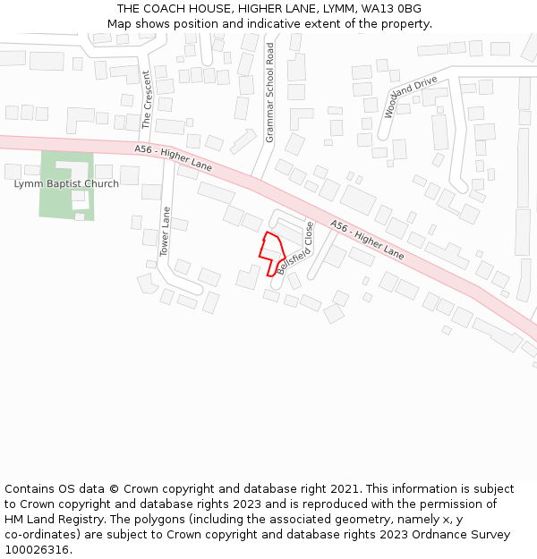 THE COACH HOUSE, HIGHER LANE, LYMM, WA13 0BG: Location map and indicative extent of plot