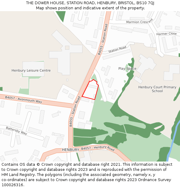 THE DOWER HOUSE, STATION ROAD, HENBURY, BRISTOL, BS10 7QJ: Location map and indicative extent of plot