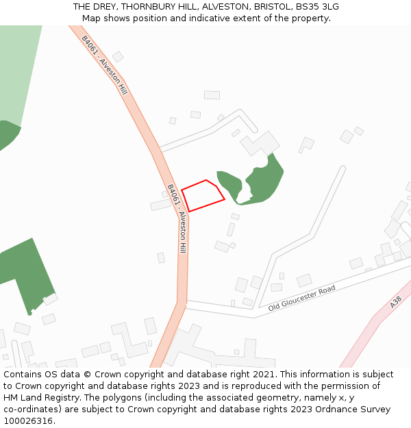 THE DREY, THORNBURY HILL, ALVESTON, BRISTOL, BS35 3LG: Location map and indicative extent of plot