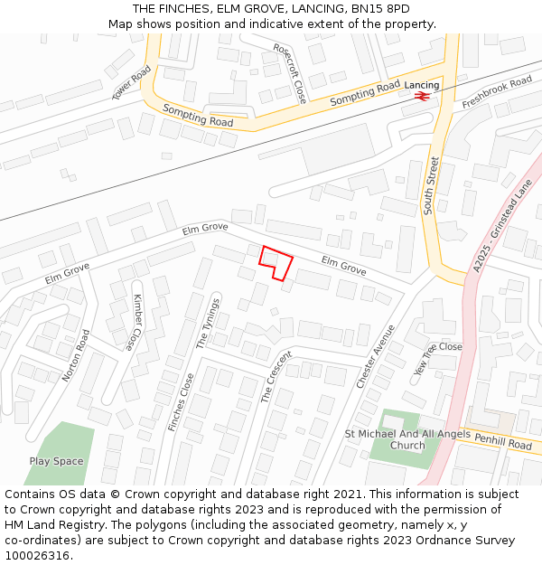 THE FINCHES, ELM GROVE, LANCING, BN15 8PD: Location map and indicative extent of plot