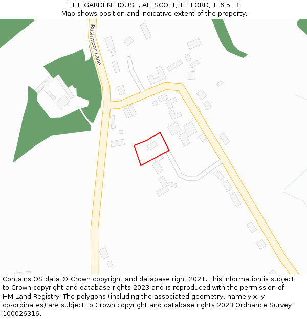 THE GARDEN HOUSE, ALLSCOTT, TELFORD, TF6 5EB: Location map and indicative extent of plot