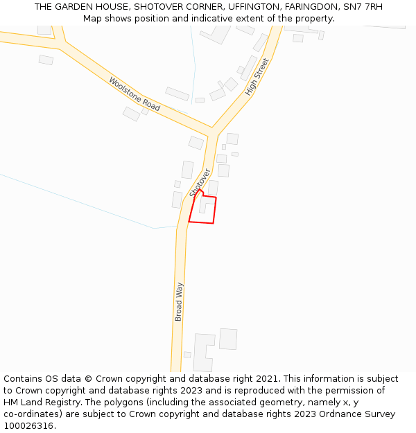 THE GARDEN HOUSE, SHOTOVER CORNER, UFFINGTON, FARINGDON, SN7 7RH: Location map and indicative extent of plot