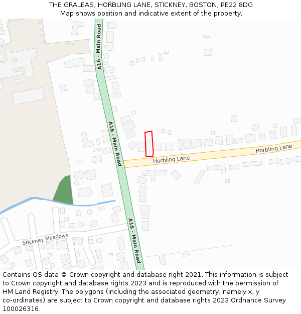 THE GRALEAS, HORBLING LANE, STICKNEY, BOSTON, PE22 8DG: Location map and indicative extent of plot