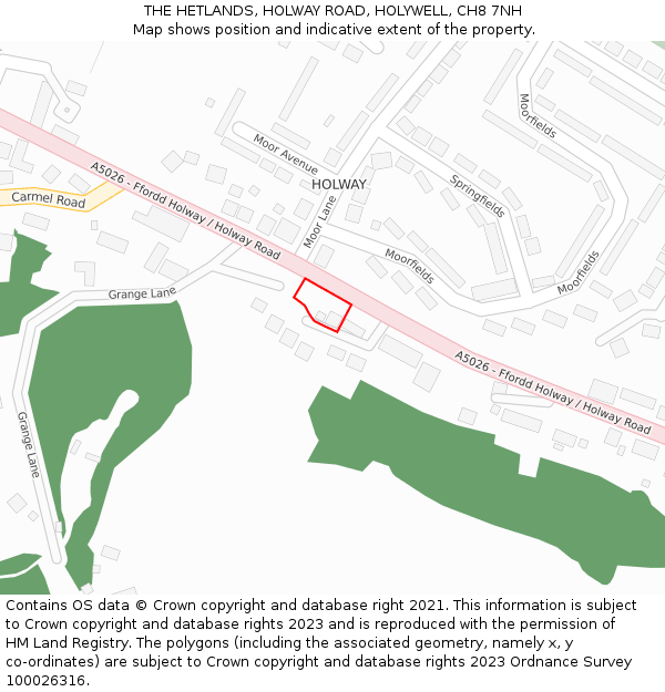 THE HETLANDS, HOLWAY ROAD, HOLYWELL, CH8 7NH: Location map and indicative extent of plot