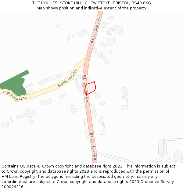 THE HOLLIES, STOKE HILL, CHEW STOKE, BRISTOL, BS40 8XG: Location map and indicative extent of plot