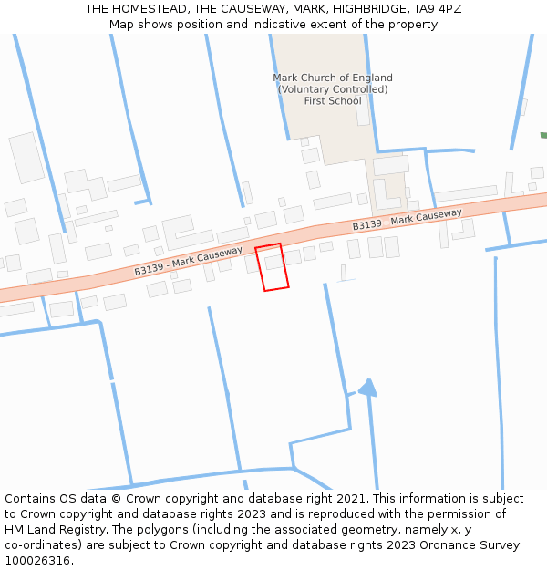 THE HOMESTEAD, THE CAUSEWAY, MARK, HIGHBRIDGE, TA9 4PZ: Location map and indicative extent of plot