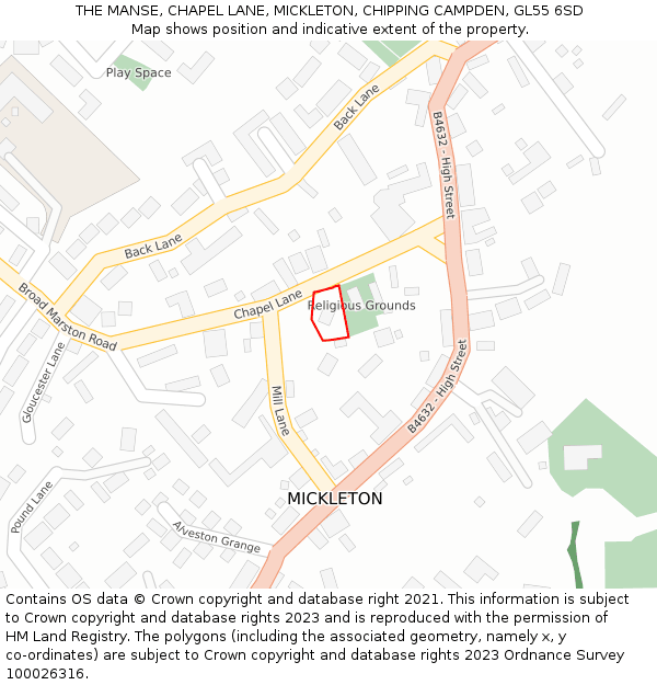 THE MANSE, CHAPEL LANE, MICKLETON, CHIPPING CAMPDEN, GL55 6SD: Location map and indicative extent of plot