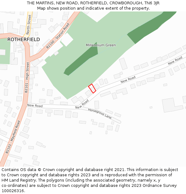 THE MARTINS, NEW ROAD, ROTHERFIELD, CROWBOROUGH, TN6 3JR: Location map and indicative extent of plot