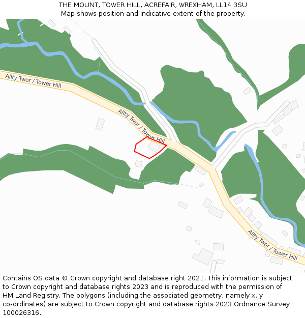 THE MOUNT, TOWER HILL, ACREFAIR, WREXHAM, LL14 3SU: Location map and indicative extent of plot