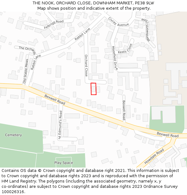 THE NOOK, ORCHARD CLOSE, DOWNHAM MARKET, PE38 9LW: Location map and indicative extent of plot