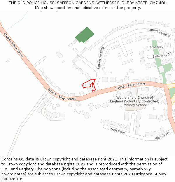 THE OLD POLICE HOUSE, SAFFRON GARDENS, WETHERSFIELD, BRAINTREE, CM7 4BL: Location map and indicative extent of plot