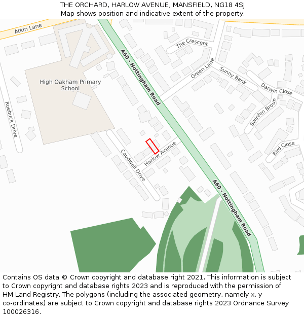 THE ORCHARD, HARLOW AVENUE, MANSFIELD, NG18 4SJ: Location map and indicative extent of plot