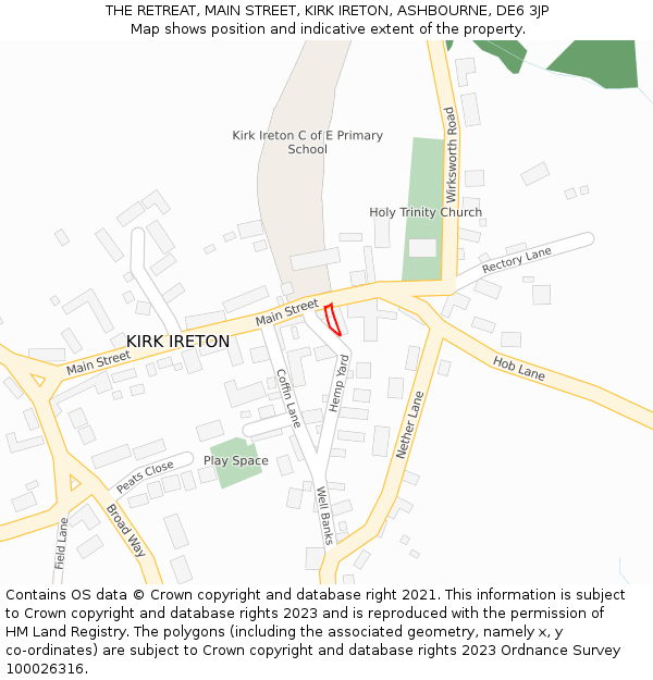 THE RETREAT, MAIN STREET, KIRK IRETON, ASHBOURNE, DE6 3JP: Location map and indicative extent of plot