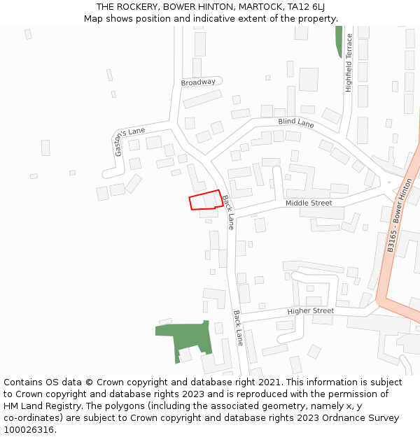 THE ROCKERY, BOWER HINTON, MARTOCK, TA12 6LJ: Location map and indicative extent of plot