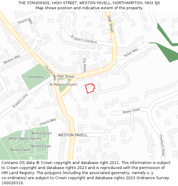 THE STANDINGS, HIGH STREET, WESTON FAVELL, NORTHAMPTON, NN3 3JX: Location map and indicative extent of plot