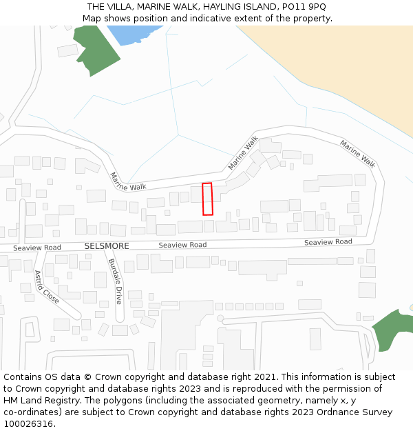 THE VILLA, MARINE WALK, HAYLING ISLAND, PO11 9PQ: Location map and indicative extent of plot