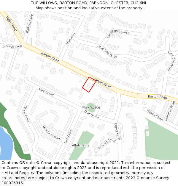 THE WILLOWS, BARTON ROAD, FARNDON, CHESTER, CH3 6NL: Location map and indicative extent of plot