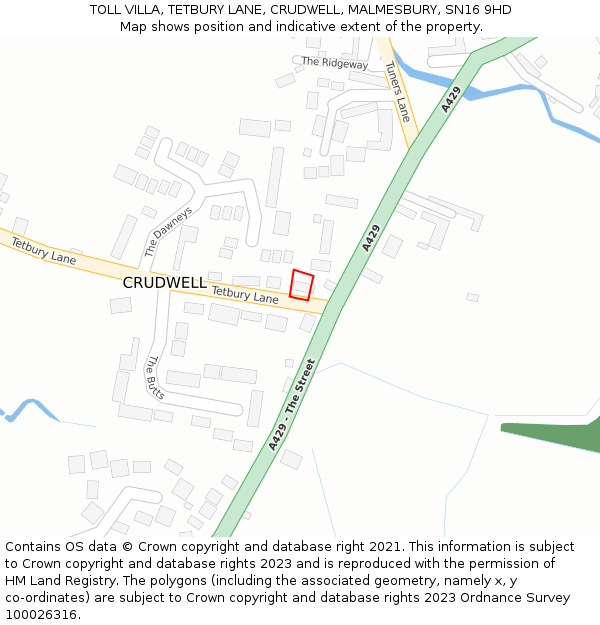 TOLL VILLA, TETBURY LANE, CRUDWELL, MALMESBURY, SN16 9HD: Location map and indicative extent of plot