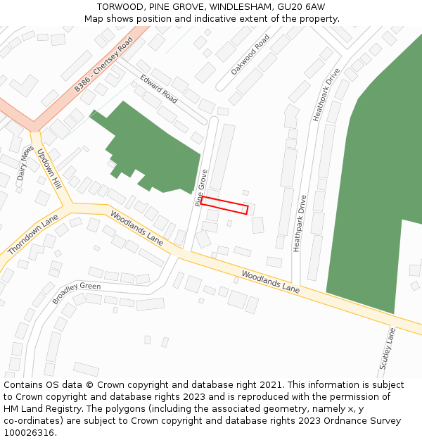 TORWOOD, PINE GROVE, WINDLESHAM, GU20 6AW: Location map and indicative extent of plot