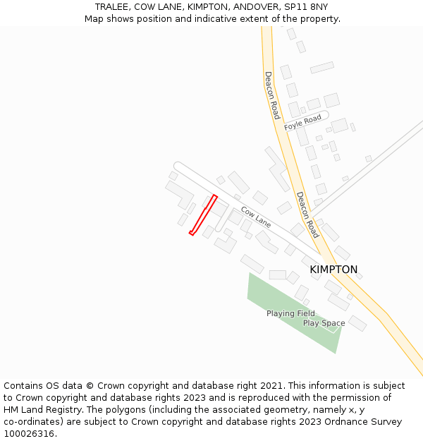 TRALEE, COW LANE, KIMPTON, ANDOVER, SP11 8NY: Location map and indicative extent of plot