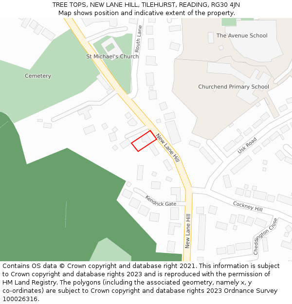 TREE TOPS, NEW LANE HILL, TILEHURST, READING, RG30 4JN: Location map and indicative extent of plot