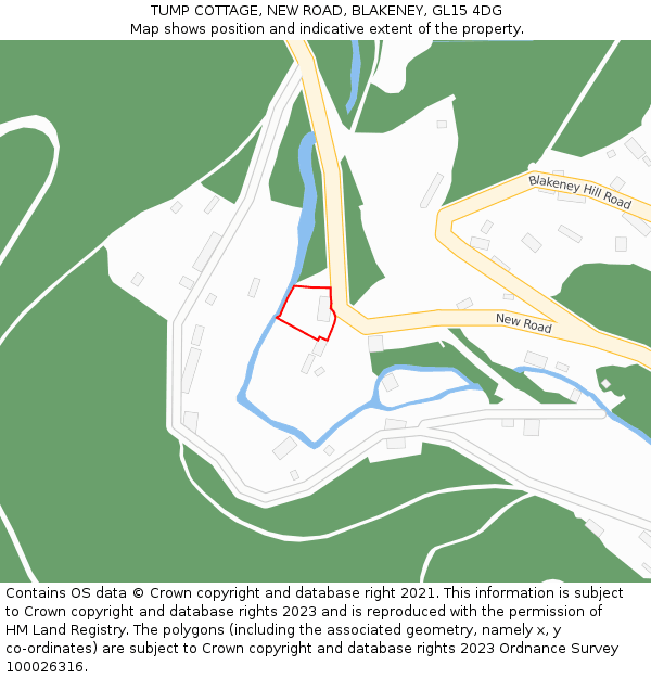 TUMP COTTAGE, NEW ROAD, BLAKENEY, GL15 4DG: Location map and indicative extent of plot