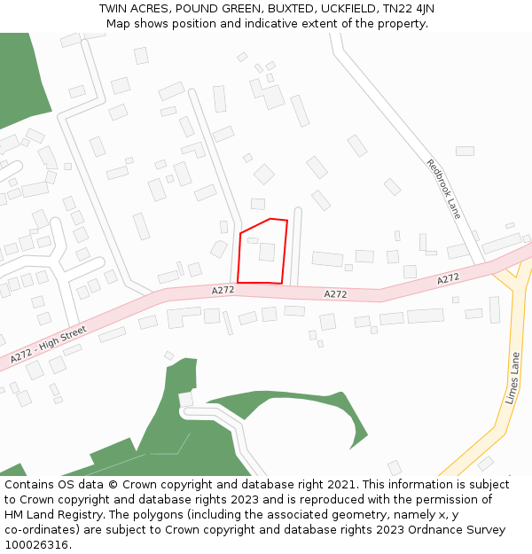 TWIN ACRES, POUND GREEN, BUXTED, UCKFIELD, TN22 4JN: Location map and indicative extent of plot