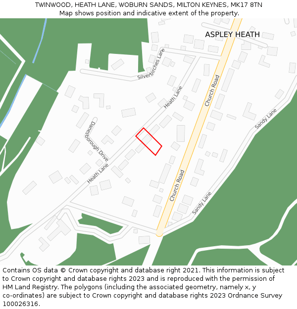 TWINWOOD, HEATH LANE, WOBURN SANDS, MILTON KEYNES, MK17 8TN: Location map and indicative extent of plot